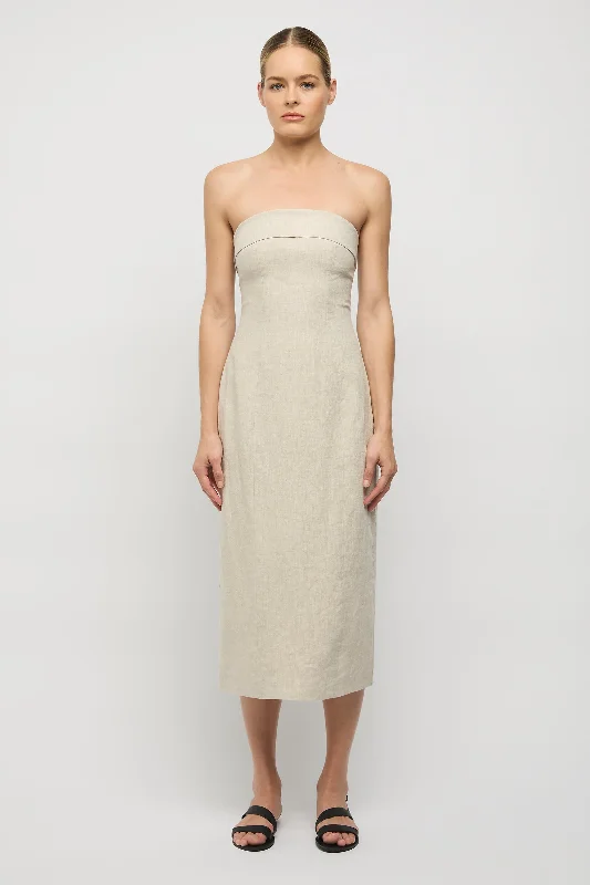 Jill Linen Midi Dress Chic Lace Detail Midi Dress