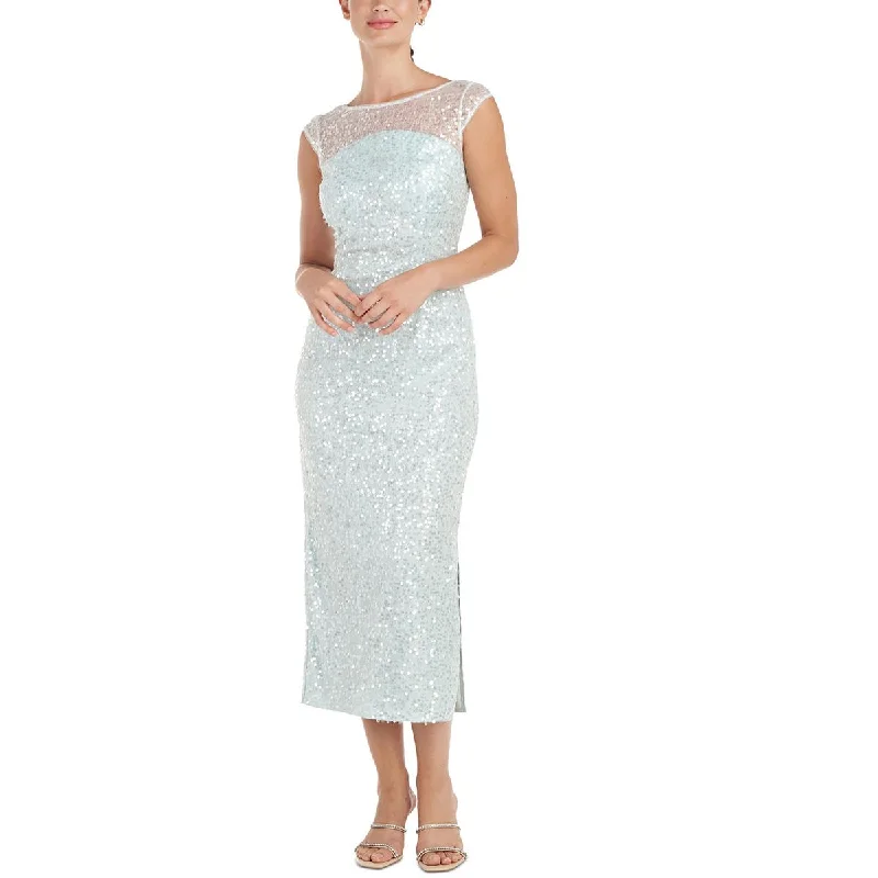 JS Collections Womens Sequined Cap Sleeve Midi Dress Stylish Satin Midi Dress