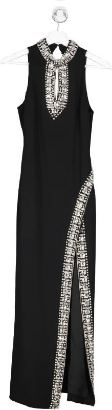 Karen Millen Black Crystal Embellished Woven Thigh Split Midi Dress UK 6 Trendy Ruched Side Midi Dress Karen Millen Black Crystal Embellished Woven Thigh Split Midi Dress UK 6 Trendy Ruched Side Midi Dress