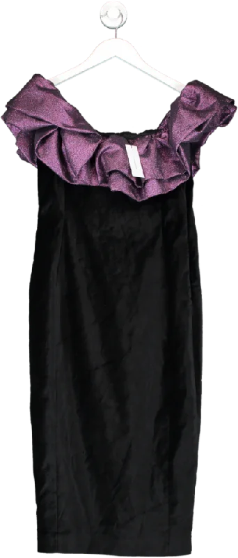 Karen Millen Black Jacquard Contrast Ruffle Bardot Midi Dress UK 10 Cozy Wide Strap Midi Dress Karen Millen Black Jacquard Contrast Ruffle Bardot Midi Dress UK 10 Cozy Wide Strap Midi Dress
