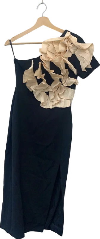 Karen Millen Black Petite Compact Stretch Taffeta Ruffle One Shoulder Midi Dress UK 6 Stylish High-Waisted Midi Dress Karen Millen Black Petite Compact Stretch Taffeta Ruffle One Shoulder Midi Dress UK 6 Stylish High-Waisted Midi Dress