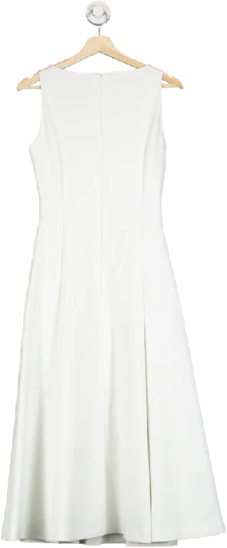 Karen Millen Ivory Compact Stretch Eyelet Detailed Ribbon Midi Dress UK 8 Comfortable Draped Midi Dress Karen Millen Ivory Compact Stretch Eyelet Detailed Ribbon Midi Dress UK 8 Comfortable Draped Midi Dress