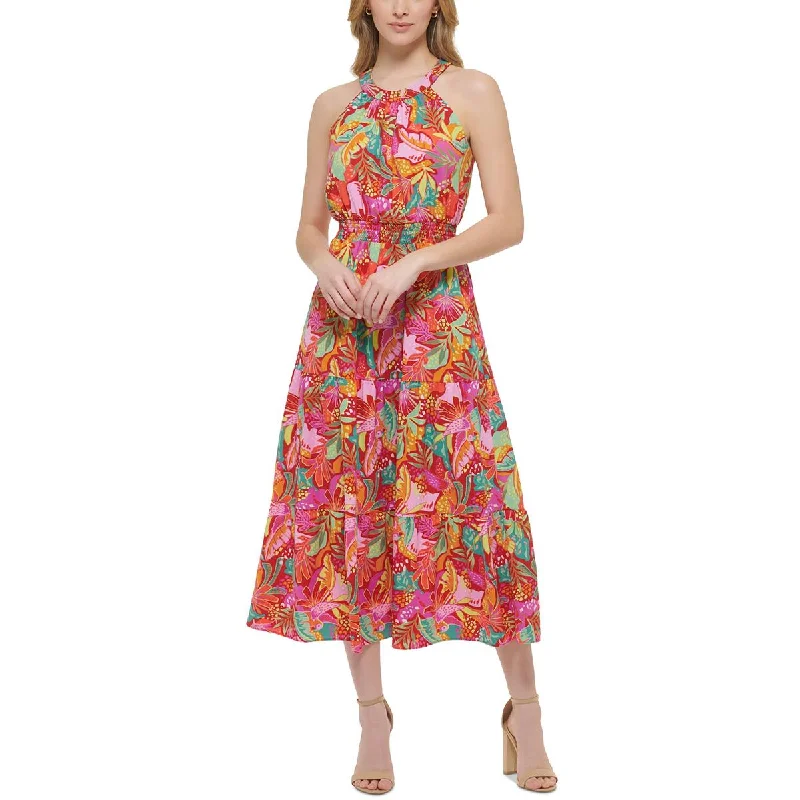Kensie Womens Floral Halter Midi Dress Comfortable Wrap Midi Dress