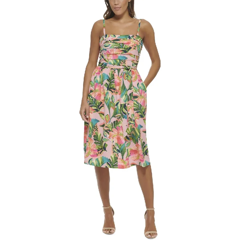 Kensie Womens Floral Pleated Midi Dress Fashionable High-Low Midi Dress