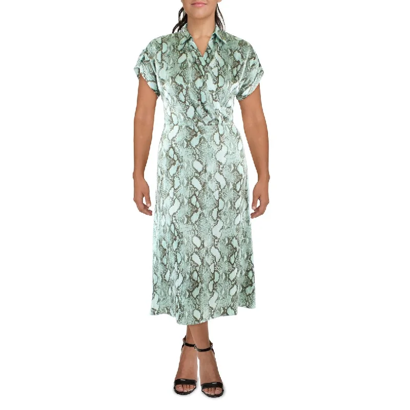 Lauren Ralph Lauren Womens Satin Snake Print Midi Dress Elegant Maxi-Midi Hybrid Dress Lauren Ralph Lauren Womens Satin Snake Print Midi Dress Elegant Maxi-Midi Hybrid Dress