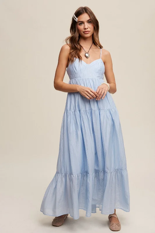 Light Blue Sleeveless Tiered Maxi Dress