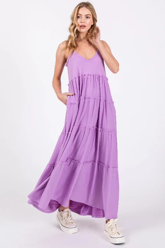 Light Purple Tiered Sleeveless Maxi Dress