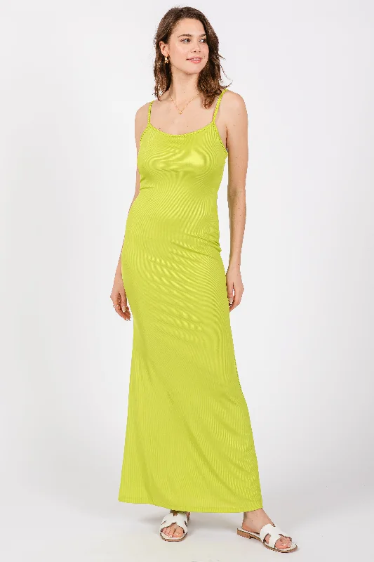 Lime Ribbed Fitted Maxi Dress