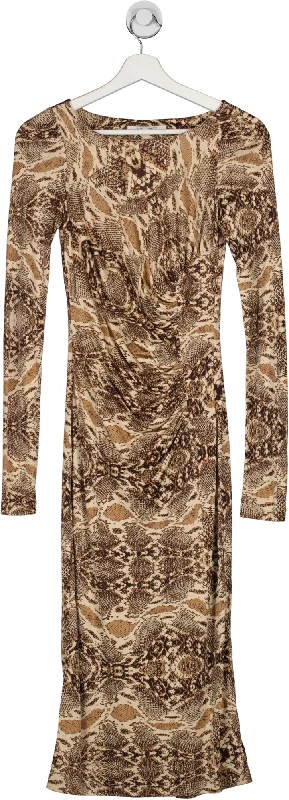 LK Bennett Brown Snakeskin Print Long Sleeve Midi Dress UK 6 Stylish Midi Dress with Cuffs LK Bennett Brown Snakeskin Print Long Sleeve Midi Dress UK 6 Stylish Midi Dress with Cuffs