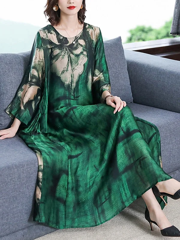 Loose Casual Green Print Beach Maxi Midi Dress Elegant Maxi-Midi Hybrid Dress