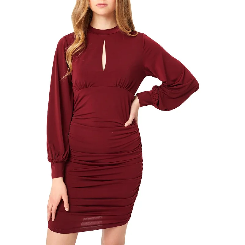 Love Tree Women's Ruched Long Sleeve Keyhole Mini Dress Stylish Short Sleeve Mini Dress