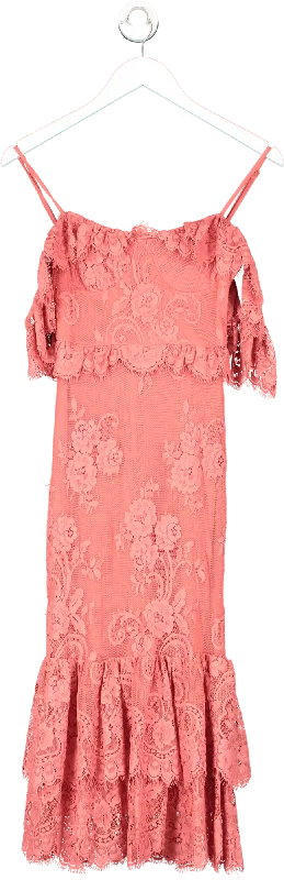 Lovers and Friends Pink Bardot Lace Midi Dress UK XXS Elegant Velvet Midi Dress