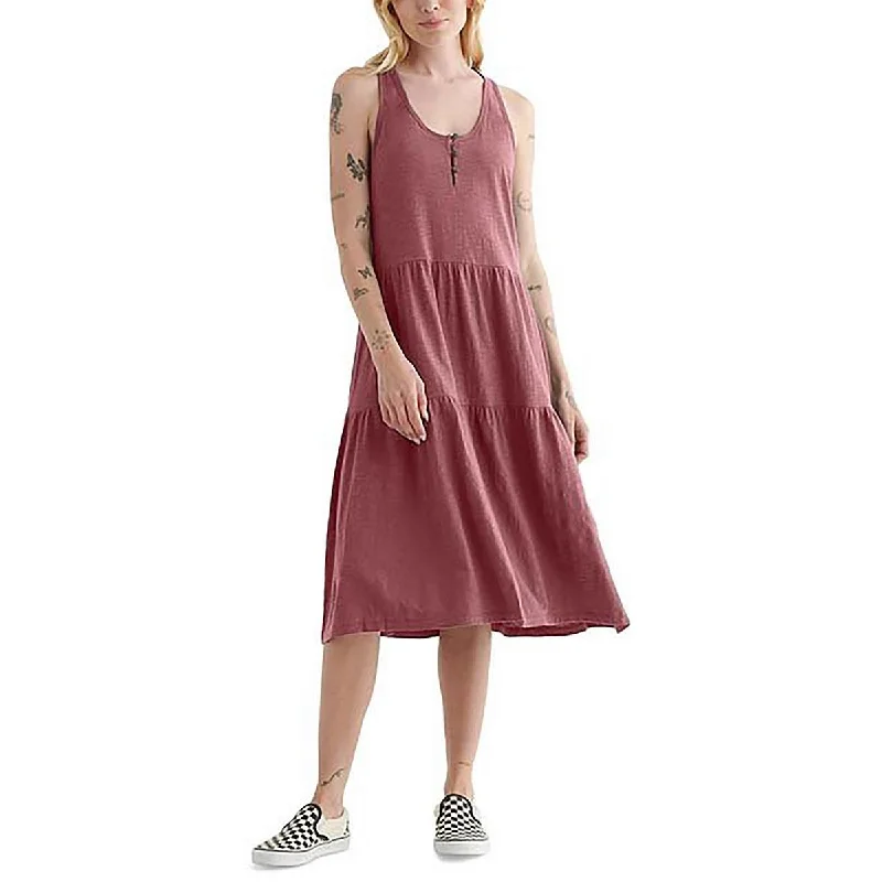Lucky Brand Womens Tiered Sleeveless Midi Dress Cozy T-shirt Midi Dress