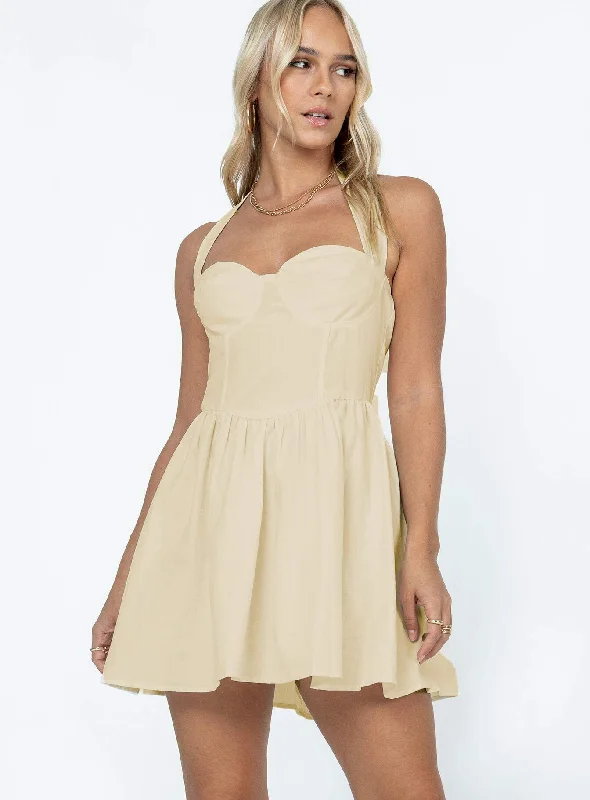 Lyle Mini Dress Cream Stylish Ribbed Mini Dress