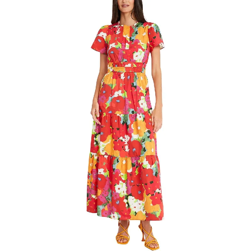 Maggy London Womens Floral Print Cotton Midi Dress Stylish Button-Up Midi Dress