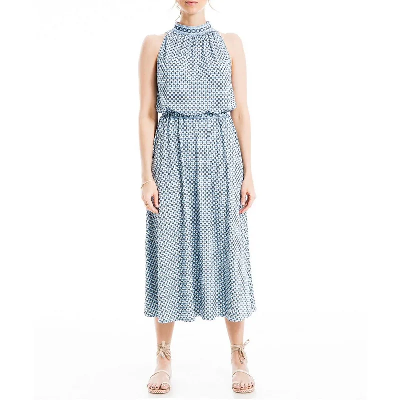 Max Studio Womens Printed Mock Neck Midi Dress Elegant Faux Wrap Midi Dress