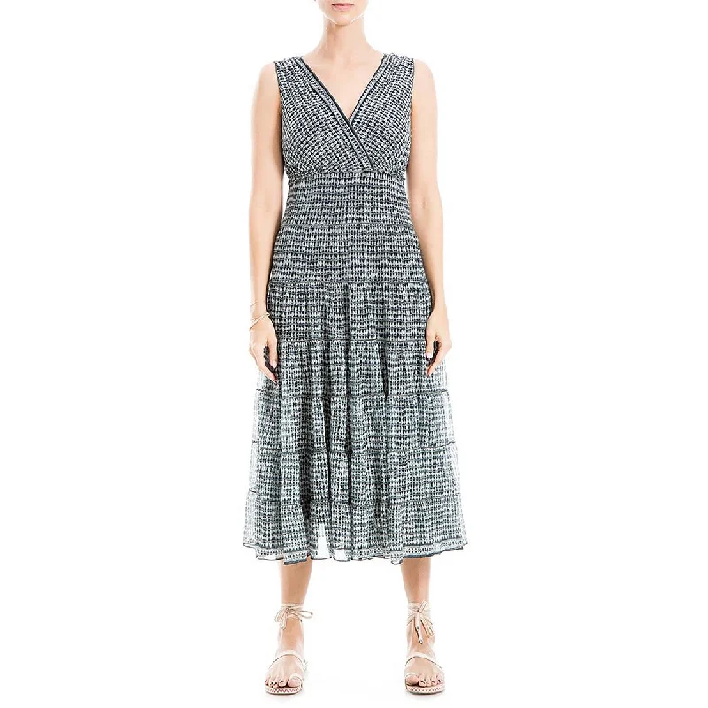 Max Studio Womens Printed Tiered Midi Dress Trendy Smocked Detail Midi Dress