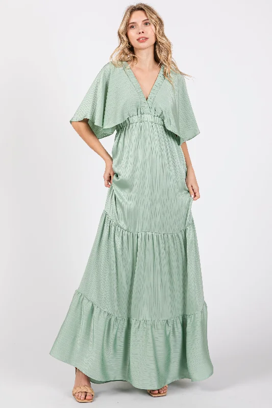 Mint V-Neck Flutter Sleeve Tiered Maxi Dress