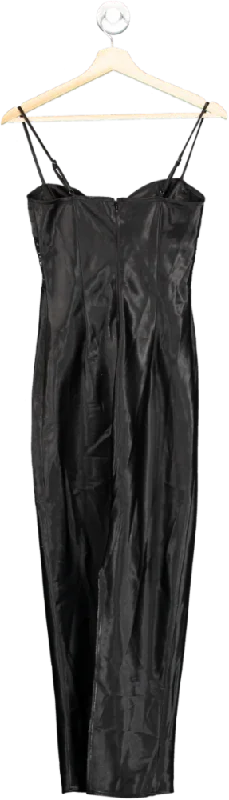 MISSPAP Black Satin Midi Dress UK 8 Stylish High-Waisted Midi Dress