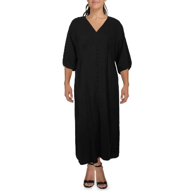MNG Womens Plus V Neck Midi Midi Dress Comfortable Empire Waist Midi Dress