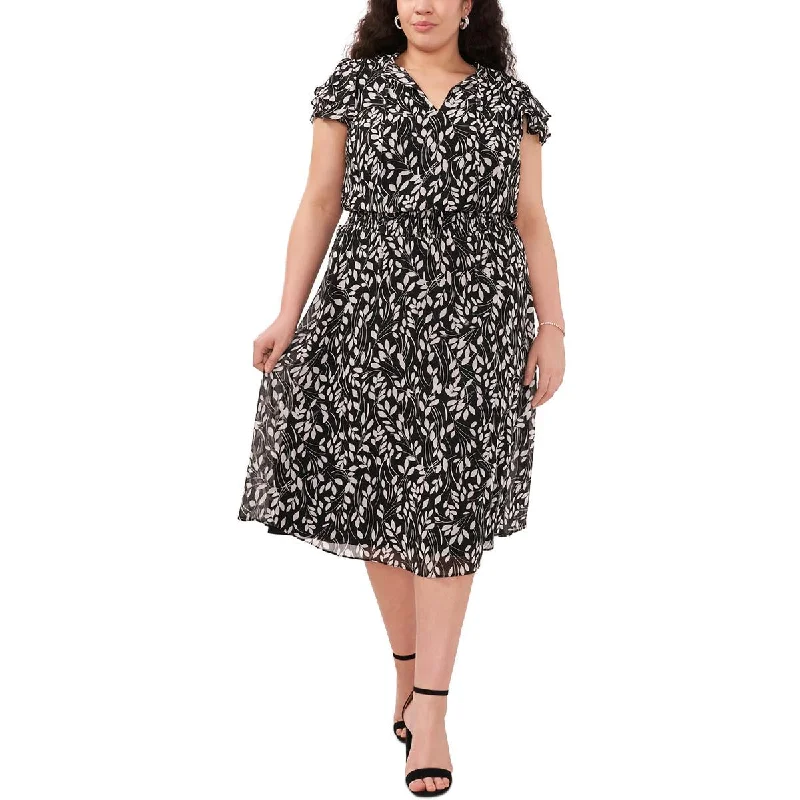MSK Womens Plus Floral Print  Midi Dress Cozy Knit Midi Dress
