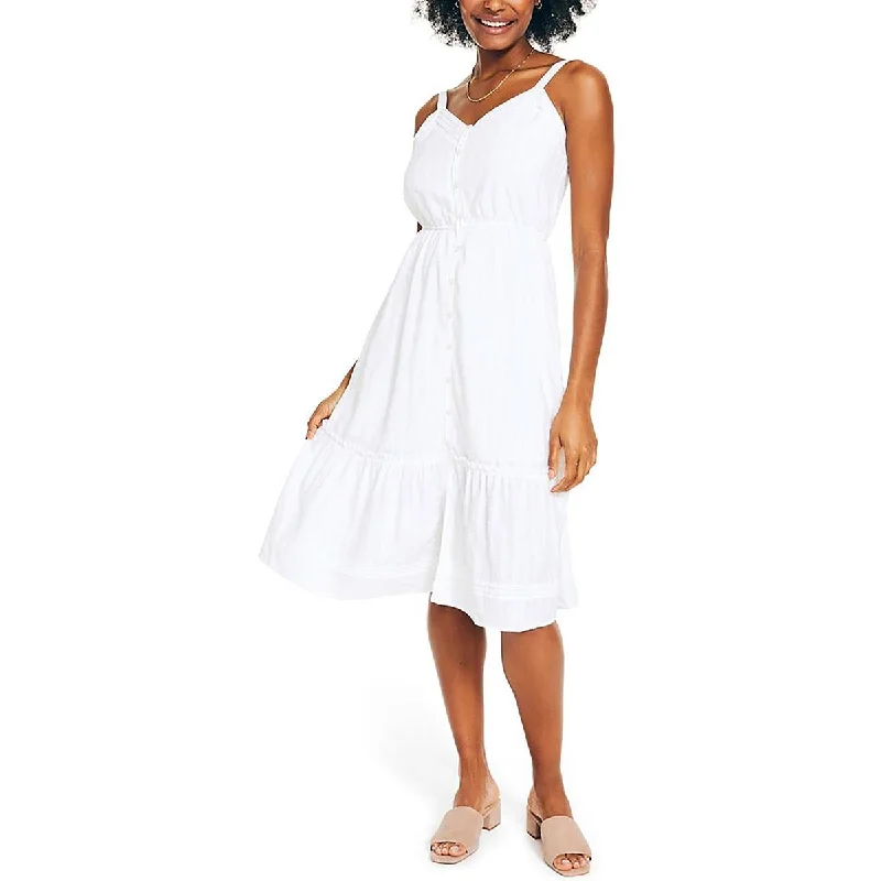 Nautica Womens Tiered Sleeveless Midi Dress Trendy A-Line Midi Dress