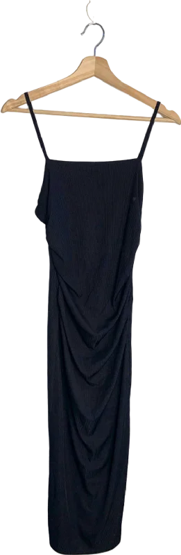 New Look Black Ribbed V-Back Ruched Midi Dress Size 10 Trendy Fit-and-Flare Midi Dress New Look Black Ribbed V-Back Ruched Midi Dress Size 10 Trendy Fit-and-Flare Midi Dress