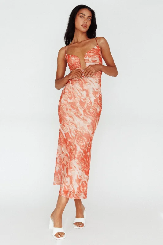 Nouveau U-Neckline Midi Dress Marbled Orange