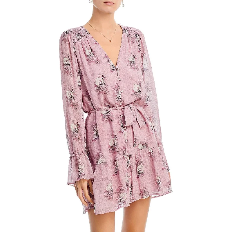 Paige Womens Carmela Silk Floral Midi Dress Trendy Ruffled Sleeve Midi Dress