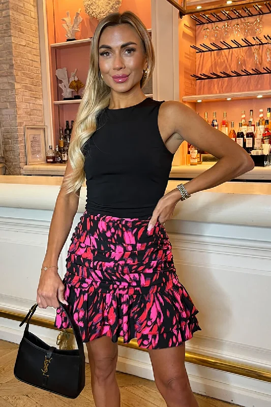 Pink And Black 2 In 1 Ruched Mini Dress Cozy Long Sleeve Mini Dress