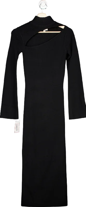 Pretty Lavish Black Ribbed Knit Midi Dress XS Trendy Midi Dress with Belt