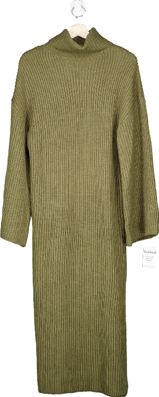 Pretty Lavish Khaki Green Knitted Midi Dress XS Elegant Satin Midi Dress