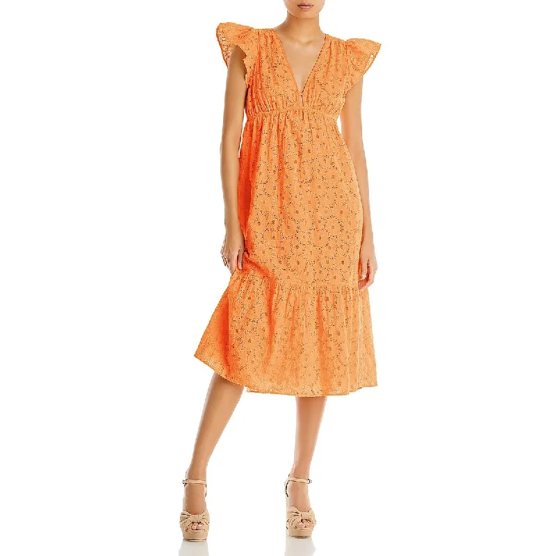 Rails Womens Tina Cotton Flutter Sleeve Midi Dress Trendy Off-Shoulder Ruffle Midi Dress