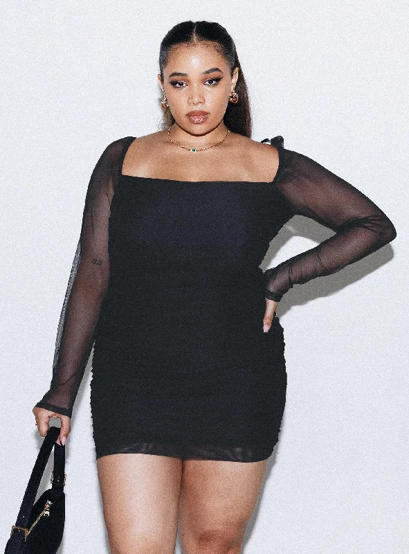 Charvi Long Sleeve Mini Dress Black Curve Trendy Wraparound Mini Dress