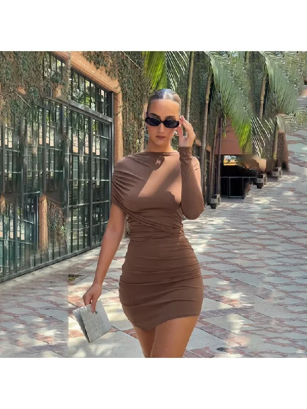 Ruched One Shoulder Bodycon Mini Dress Elegant Floral-Print Mini Dress