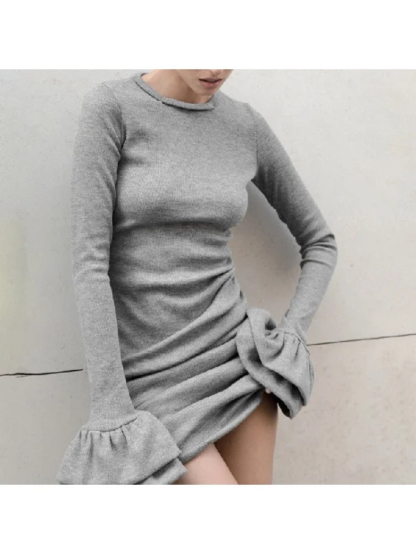 Ruffle Lacework Trumpet Sleeve Mini Dress Elegant Lace Mini Dress