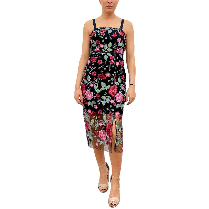 Sam Edelman Womens Embroidered Mid-Calf Midi Dress Elegant Lace Trim Midi Dress