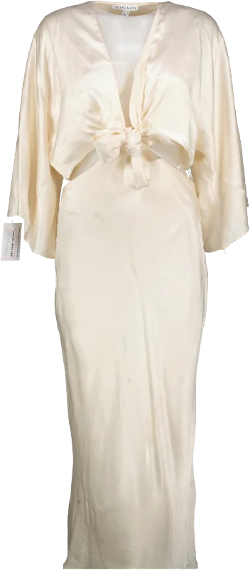 Shona Joy Cream La Lune Tie Front Bias Midi Dress UK 10 Stylish Off-Shoulder Ruffle Dress Shona Joy Cream La Lune Tie Front Bias Midi Dress UK 10 Stylish Off-Shoulder Ruffle Dress