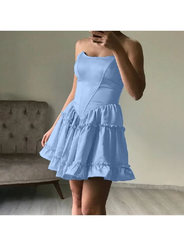 Smocking Tiered Strapless Mini Dress Trendy Lace Mini Dress