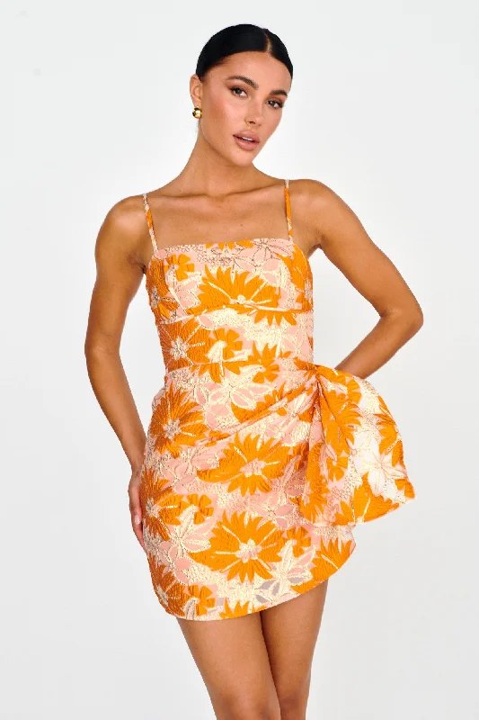 Sterling Gathered Waist Embroidery Mini Dress Orange Elegant Sequin Mini Dress