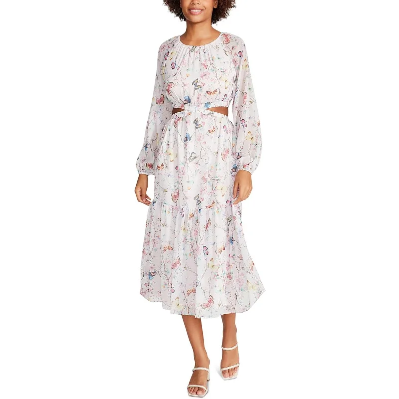 Steve Madden Womens Cadi Printed Mid-Calf Midi Dress Stylish Wraparound Midi Dress