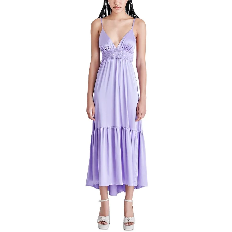 Steve Madden Womens Lisa Satin Open Back Midi Dress Fashionable Off-Shoulder Dress Midi Steve Madden Womens Lisa Satin Open Back Midi Dress Fashionable Off-Shoulder Dress Midi