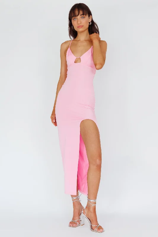 Summer Rose Front Split Midi Dress Pink