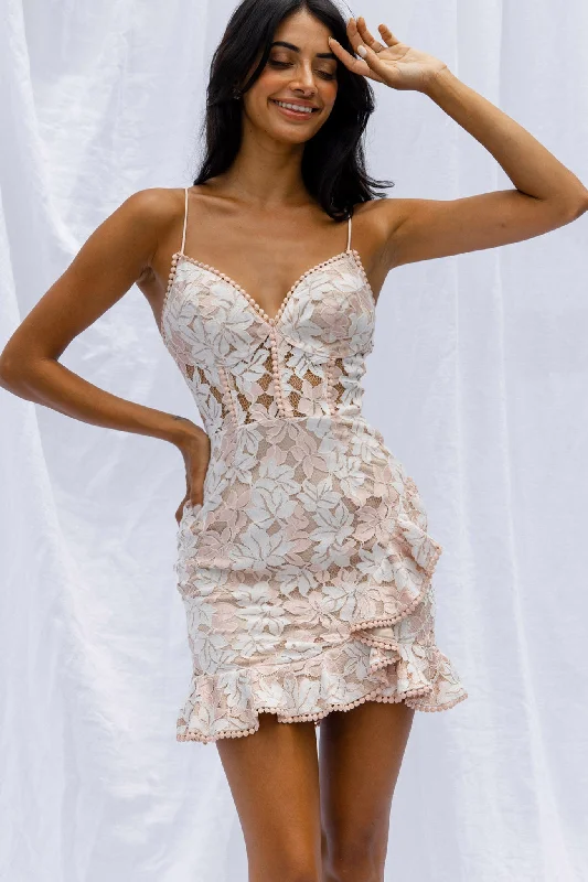 Talk About Me Ruffle Trim Mini Dress Blush Trendy Cut-Out Mini Dress