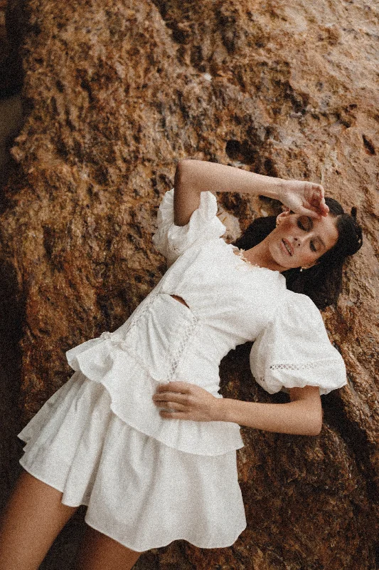 Tavi Mini Dress - White Cozy A-Line Mini Dress