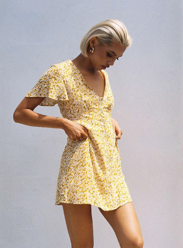 The Same Same Mini Dress Yellow Elegant Off-Shoulder Dress Mini