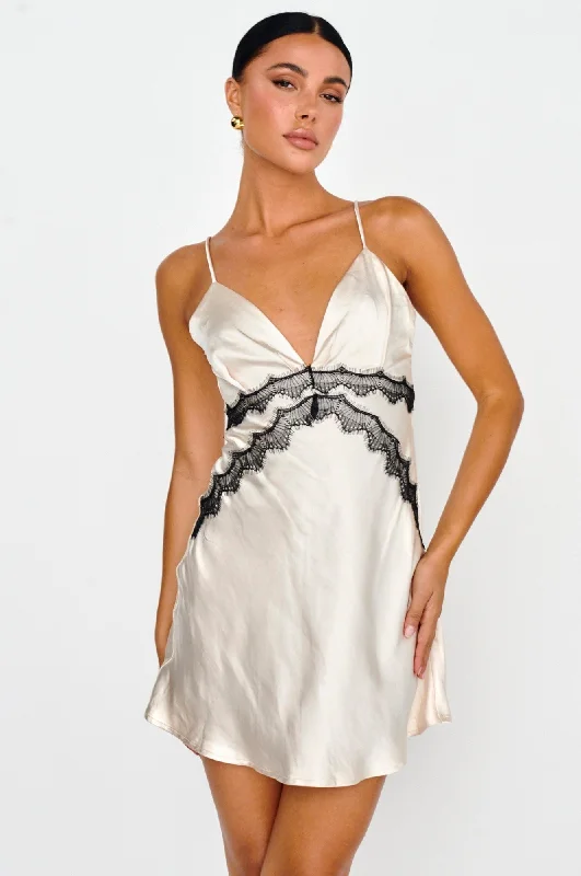 Theriz Lace Trim Cami Mini Dress Champagne Comfortable Casual Mini Dress