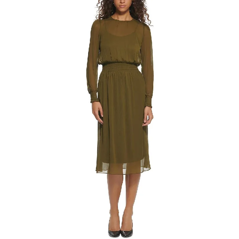 Tommy Hilfiger Womens Chiffon Smocked Midi Dress Comfortable Casual Midi Dress