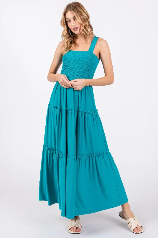 Turquoise Sleeveless Tiered Maxi Dress