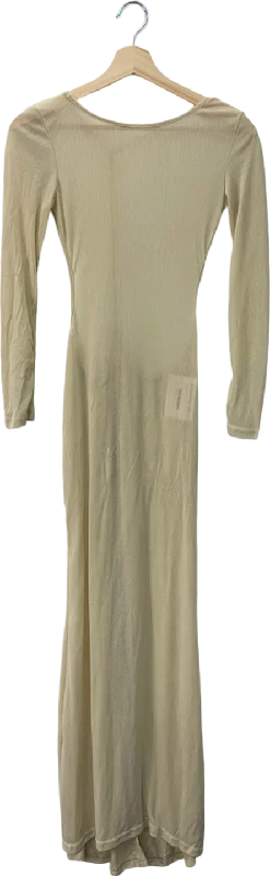 Beige Long Sleeve Midi Dress with Open Back Detail Size M Fashionable Chiffon Midi Dress